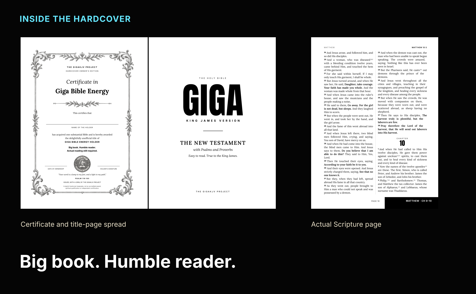 Certificate in Giga Bible Energy printed keepsake facing title page